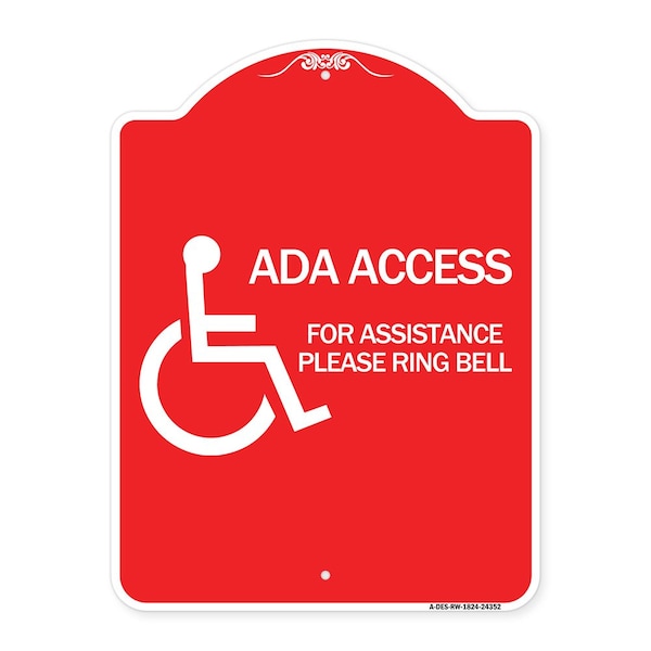 Signmission ADA Access for Assistance Ring Bell W/ New Isa, Red & White Aluminum Sign, 18" H, RW-1824-24352 A-DES-RW-1824-24352 - main